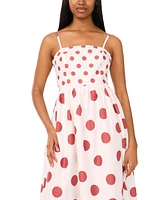 CeCe Women's Cotton-Blend Printed Tie Smocked-Back Maxi Dress