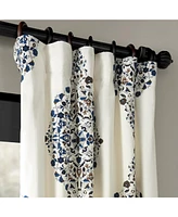 Half Price Drapes Kerala Blue Emblem Printed Cotton Room Darkening Curtain