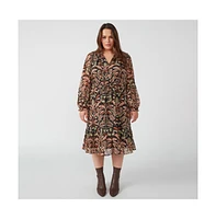 Thalia Blooms Pink Beige Floral Print Knee Length Dress