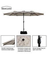 15 Ft Patio Umbrella with Base Included Outdoor Double-sided Extra Large Table Market