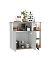 Depot E-shop St. Thomas Kitchen Cart, Four Open Shelves, Double Door Cabinet, Four Casters, Light Oak / White