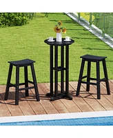 Round Bar Table Patio Hdpe Height Dining with Slatted Tabletop