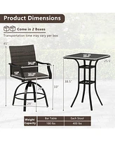 3 Pieces Pe Wicker Patio Swivel Bar Set with Quick-Drying Foam