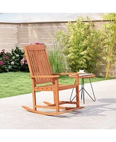 Outdoor Rocking Chair with High Back and Slatted Seat for Comfortable and Classic Patio Relaxation