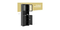 64.5 Inches Tall Bathroom Storage Cabinet with Frost Glass Doors and Shelves
