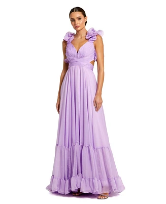 Mac Duggal Women's Ruffle Tiered Cut-Out Chiffon Gown