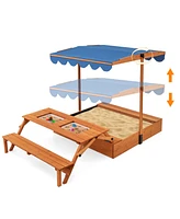 Slickblue Kids Wooden Sand Box with Foldable Picnic Sensory Table and Bench