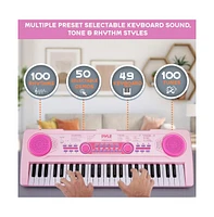 Pyle Kids Pink 49-Key Light-Up Karaoke Piano Keyboard with Mic - PKBRD4912PK