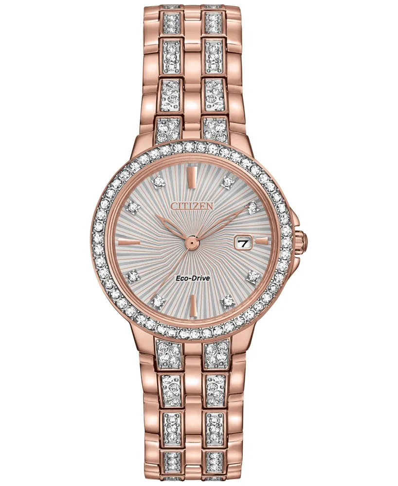 Citizen Women's Eco-Drive Crystal Accent Rose Gold-Tone Stainless Steel Bracelet Watch 28mm EW2348