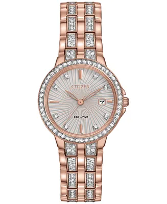 Citizen Women's Eco-Drive Crystal Accent Rose Gold-Tone Stainless Steel Bracelet Watch 28mm EW2348-56A