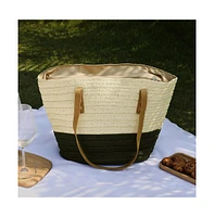Women's The Straw-Block Tote Bag - Midnight Black:Off-White