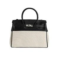Women's The Panel-Overlap Satchel Bag - Off-White & Obsidian Black