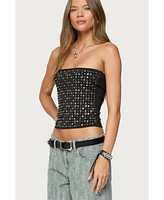Edikted Women's Blanco Studded Grommet Tube Top