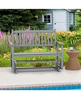 Slickblue 2 Seats Outdoor Glider Bench with Armrests and Slatted Seat