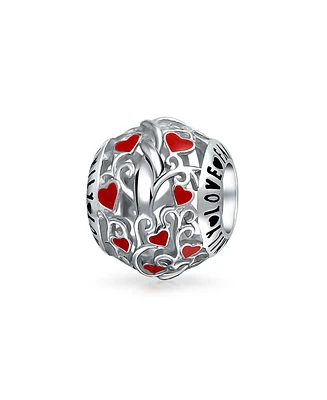 Bling Jewelry Red Silver 'I Love You' Heart Filigree Charm Bead for European Bracelets