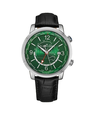 Alexander 7A04 All Swiss Made Gmt Watch with Green Sunray Earth Dial