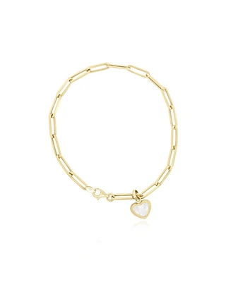 The Lovery Mother of Pearl Heart Paperclip Bracelet 14k Gold