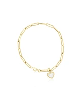 The Lovery Mother of Pearl Heart Paperclip Bracelet 14k Gold