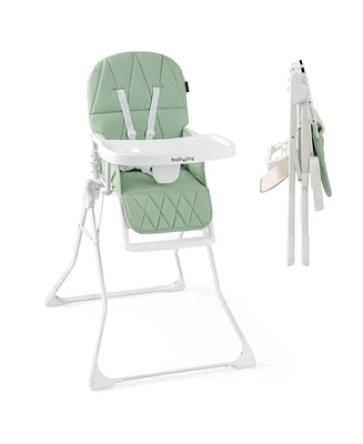 Slickblue Toddler Easy Clean Compact Highchair with Removable Adjustable Tray and Pu Seat Cushion