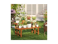 2-Tier Wood Plant Stand Ladder Plant Shelf for Indoor Outdoor