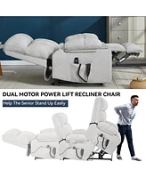 Dual Motor Infinite Position Up to 350 Lbs Chenille Power Lift Recliner Chair with 8-Point Vibration Massage and Lumbar Heating Dual Cup Holders