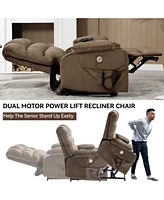 Dual Motor Infinite Position Up to 350 Lbs Chenille Power Lift Recliner Chair with 8-Point Vibration Massage and Lumbar Heating Dual Cup Holders