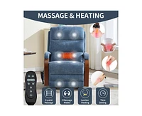 Power Chenille Lift Recliner Chair Dual Motor Infinite Position Up to 350 Lbs with Solid Wood Armrests, Heat Massage and Heavy Duty Motion Mechanism