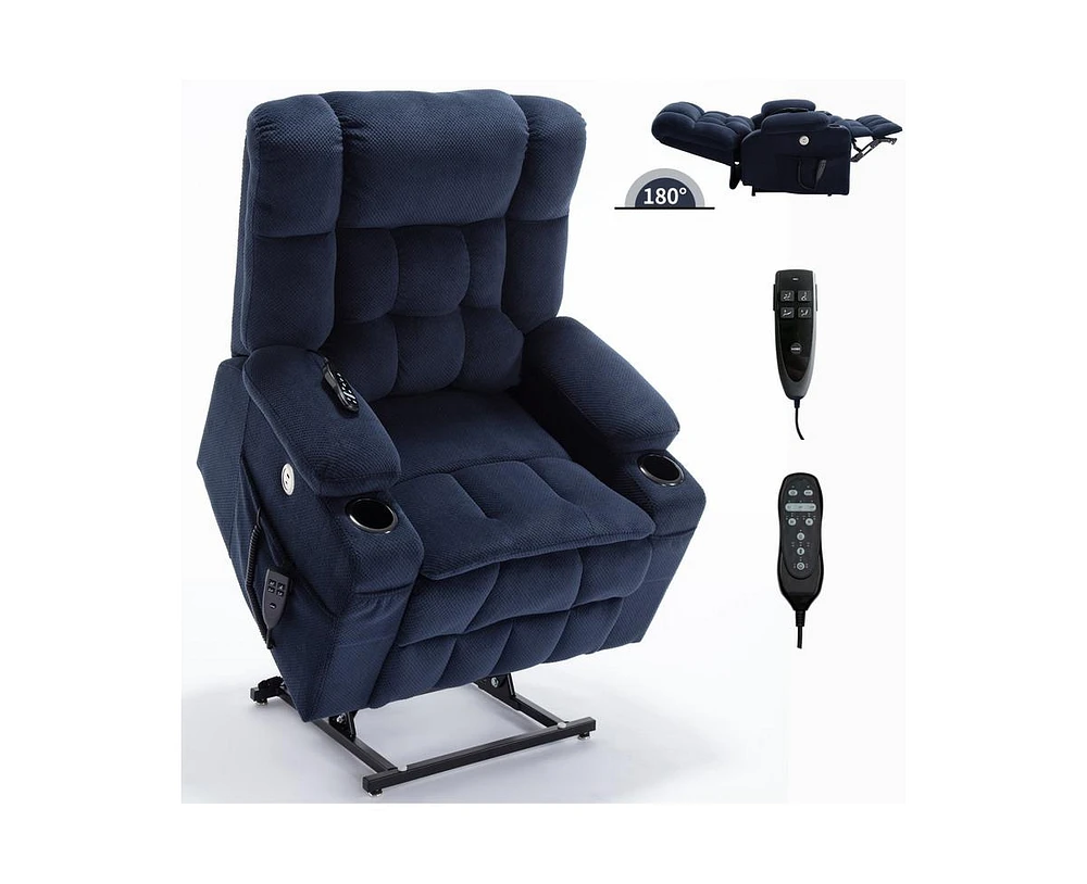 Dual Motor Infinite Position Up to 350 Lbs Chenille Power Lift Recliner Chair, Heavy Duty Motion Mechanism with 8-Point Vibration Massage and Lumbar H