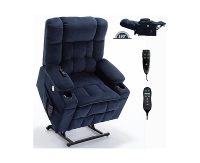 Dual Motor Infinite Position Up to 350 Lbs Chenille Power Lift Recliner Chair, Heavy Duty Motion Mechanism with 8-Point Vibration Massage and Lumbar H
