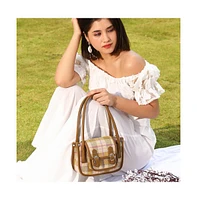 Women's The Tartan Shoulder Bag - Tan Brown & Yellow Ochre