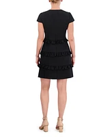 Eliza J Petite Stretch Crepe Jewel-Neck A-Line Dress