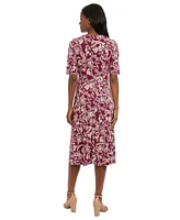 London Times Petites Jersey Printed Midi Dress