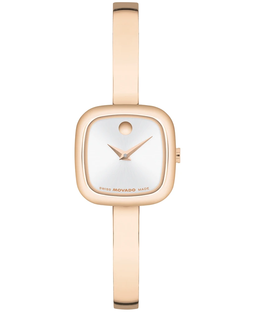 Movado Women's Museum Cushion Swiss Quartz Rose Pvd Bangle Watch, 21.50mm