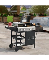 Stainless Steel 4-Burner 49200 Btu Propane Gas Barbecue Grill with Lid, 4 Wheels