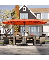 Gymax 13FT Double-sided Patio Umbrella w/ Crank Handle Base Safety Lock