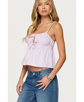 Edikted Women's Avenly Striped Tie Front Babydoll Top