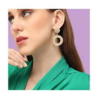Sohi Women's Silver Corroded Drop Earrings
