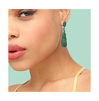 Sohi Women's Green Textured Teardrop Earrings