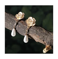 Sohi Women's Gold Embellished Rose Drop Earrings