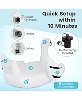 Mecale Giant Inflatable Swan Floating Island 4-Person Pool Float with 4 Cups Holders