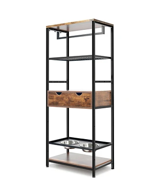 3 Height Adjustable Raised Dog Bowls, Dog Feeder Station for Large Medium Dogs Cats, Dog Storage with shelves.