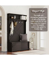 Boyel Living Hall Tree with Top Shelf and Storage Bench, Hallway Shoe Cabinet Sliding Doors, Coat Rack 5 Hanging Hooks for Entryways