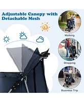 Folding Pet Stroller with Storage Basket and Adjustable Canopy