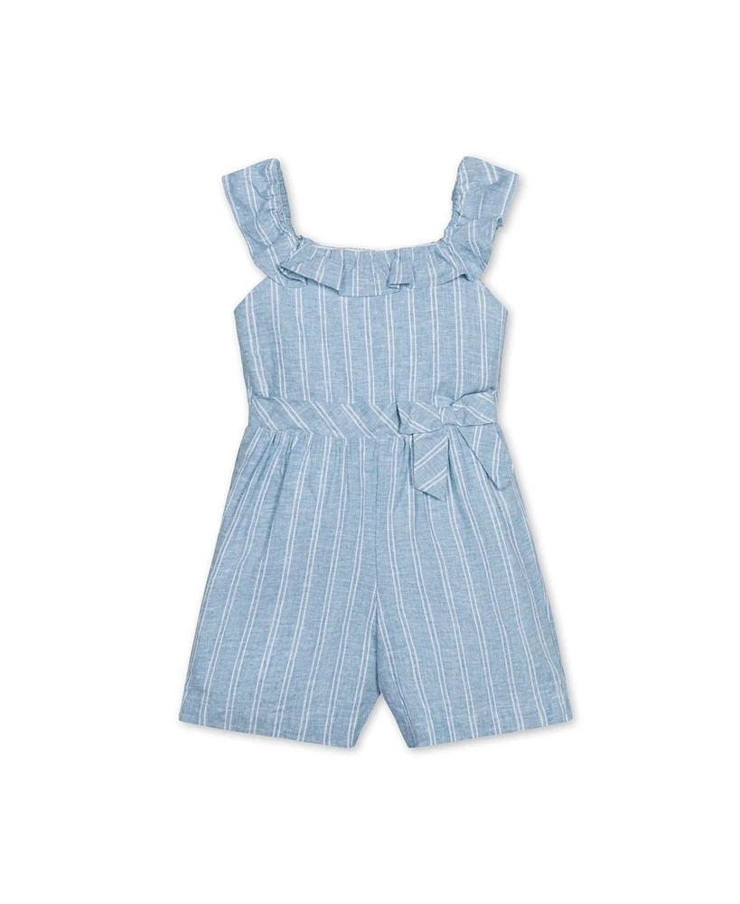 Hope & Henry Baby Girls Linen Ruffle Collar Pull-On Romper