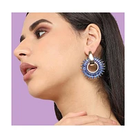 Sohi Women's Blue Embellished Circular Drop Earrings