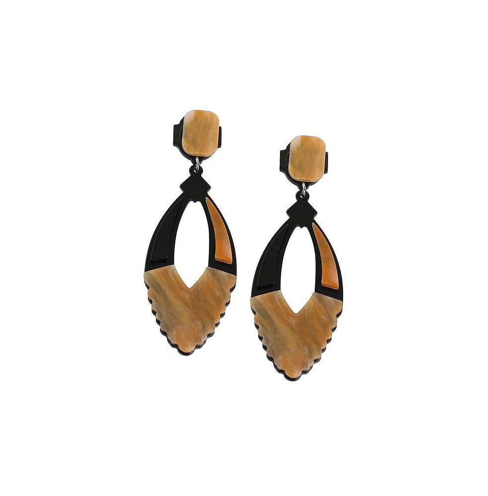 Sohi Women's Black Marquise Halo Drop Earrings