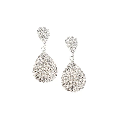 Sohi Women's Silver Embellished Teardrop Earrings