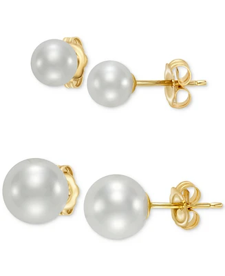 2-Pc. Set Cultured Freshwater Pearl (5 & 7mm) Stud Earrings in 14k Gold