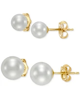 2-Pc. Set Cultured Freshwater Pearl (5 & 7mm) Stud Earrings in 14k Gold