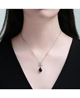 White Gold Plated with Colored Cubic Zirconia Teardrop Cluster Pendant Necklace